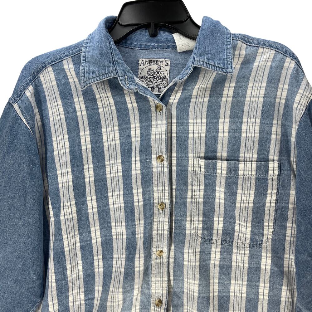 Vintage Y2K Andrews Blues L Blue Plaid Button Up Long Sleeve Barn Chore Grunge